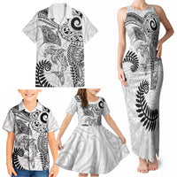 Aotearoa Maori Sea Animals Tribal Family Matching Tank Maxi Dress and Hawaiian Shirt Manta Ray and Shark Moko Pattern White Color LT03 - Polynesian Pride