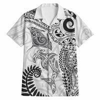 Aotearoa Maori Sea Animals Tribal Hawaiian Shirt Manta Ray and Shark Moko Pattern White Color LT03 White - Polynesian Pride