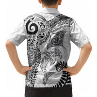 Aotearoa Maori Sea Animals Tribal Hawaiian Shirt Manta Ray and Shark Moko Pattern White Color LT03 - Polynesian Pride