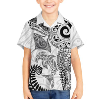 Aotearoa Maori Sea Animals Tribal Kid Hawaiian Shirt Manta Ray and Shark Moko Pattern White Color LT03 Kid White - Polynesian Pride