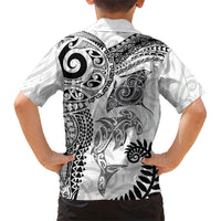Aotearoa Maori Sea Animals Tribal Kid Hawaiian Shirt Manta Ray and Shark Moko Pattern White Color LT03 - Polynesian Pride