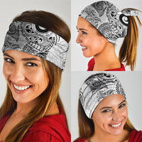 Aotearoa Maori Sea Animals Tribal Neck Gaiter Manta Ray and Shark Moko Pattern White Color LT03 - Polynesian Pride