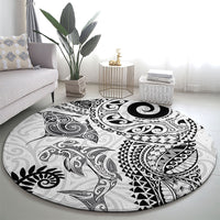 Aotearoa Maori Sea Animals Tribal Round Carpet Manta Ray and Shark Moko Pattern White Color LT03 - Polynesian Pride
