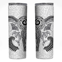 Aotearoa Maori Sea Animals Tribal Skinny Tumbler Manta Ray and Shark Moko Pattern White Color