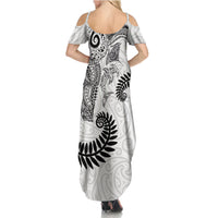 Aotearoa Maori Sea Animals Tribal Summer Maxi Dress Manta Ray and Shark Moko Pattern White Color LT03 - Polynesian Pride