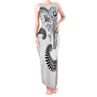 Aotearoa Maori Sea Animals Tribal Tank Maxi Dress Manta Ray and Shark Moko Pattern White Color LT03 Women White - Polynesian Pride