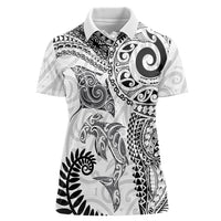Aotearoa Maori Sea Animals Tribal Women Polo Shirt Manta Ray and Shark Moko Pattern White Color