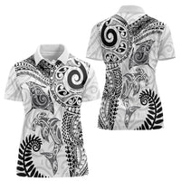 Aotearoa Maori Sea Animals Tribal Women Polo Shirt Manta Ray and Shark Moko Pattern White Color