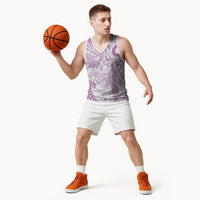 Aotearoa Maori Sea Animals Tribal Basketball Jersey Manta Ray and Shark Moko Pattern Pink Color