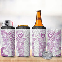 Aotearoa Maori Sea Animals Tribal 4 in 1 Can Cooler Tumbler Manta Ray and Shark Moko Pattern Pink Color