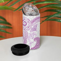 Aotearoa Maori Sea Animals Tribal 4 in 1 Can Cooler Tumbler Manta Ray and Shark Moko Pattern Pink Color