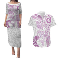 Aotearoa Maori Sea Animals Tribal Couples Matching Puletasi and Hawaiian Shirt Manta Ray and Shark Moko Pattern Pink Color LT03 Pink - Polynesian Pride