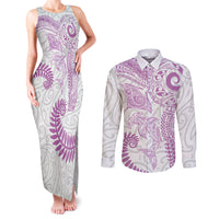 Aotearoa Maori Sea Animals Tribal Couples Matching Tank Maxi Dress and Long Sleeve Button Shirt Manta Ray and Shark Moko Pattern Pink Color LT03 Pink - Polynesian Pride