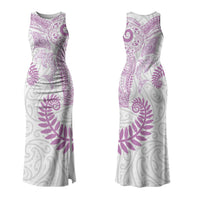 Aotearoa Maori Sea Animals Tribal Couples Matching Tank Maxi Dress and Long Sleeve Button Shirt Manta Ray and Shark Moko Pattern Pink Color LT03 - Polynesian Pride