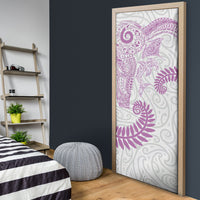Aotearoa Maori Sea Animals Tribal Door Cover Manta Ray and Shark Moko Pattern Pink Color