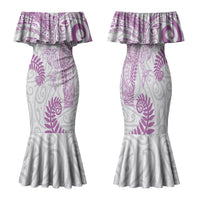 Aotearoa Maori Sea Animals Tribal Family Matching Mermaid Dress and Hawaiian Shirt Manta Ray and Shark Moko Pattern Pink Color LT03 Mom's Dress Pink - Polynesian Pride