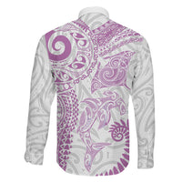 Aotearoa Maori Sea Animals Tribal Family Matching Off The Shoulder Long Sleeve Dress and Hawaiian Shirt Manta Ray and Shark Moko Pattern Pink Color LT03 Son's Shirt Pink - Polynesian Pride