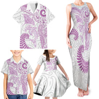 Aotearoa Maori Sea Animals Tribal Family Matching Tank Maxi Dress and Hawaiian Shirt Manta Ray and Shark Moko Pattern Pink Color LT03 - Polynesian Pride