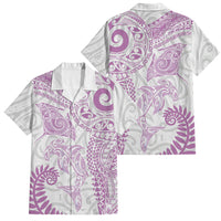 Aotearoa Maori Sea Animals Tribal Family Matching Tank Maxi Dress and Hawaiian Shirt Manta Ray and Shark Moko Pattern Pink Color LT03 Dad's Shirt - Short Sleeve Pink - Polynesian Pride