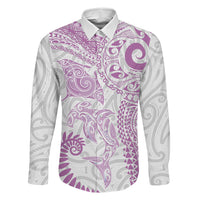 Aotearoa Maori Sea Animals Tribal Family Matching Tank Maxi Dress and Hawaiian Shirt Manta Ray and Shark Moko Pattern Pink Color LT03 Daughter's Dress Pink - Polynesian Pride