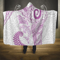 Aotearoa Maori Sea Animals Tribal Hooded Blanket Manta Ray and Shark Moko Pattern Pink Color