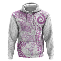 Aotearoa Maori Sea Animals Tribal Hoodie Manta Ray and Shark Moko Pattern Pink Color LT03 Pullover Hoodie Pink - Polynesian Pride
