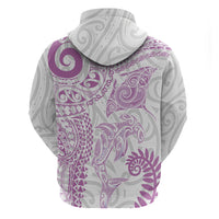 Aotearoa Maori Sea Animals Tribal Hoodie Manta Ray and Shark Moko Pattern Pink Color