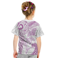 Aotearoa Maori Sea Animals Tribal Kid T Shirt Manta Ray and Shark Moko Pattern Pink Color