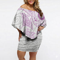 Aotearoa Maori Sea Animals Tribal Off Shoulder Short Dress Manta Ray and Shark Moko Pattern Pink Color LT03 Women Pink - Polynesian Pride