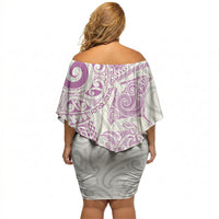 Aotearoa Maori Sea Animals Tribal Off Shoulder Short Dress Manta Ray and Shark Moko Pattern Pink Color LT03 - Polynesian Pride