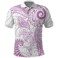 Aotearoa Maori Sea Animals Tribal Polo Shirt Manta Ray and Shark Moko Pattern Pink Color LT03 Pink - Polynesian Pride