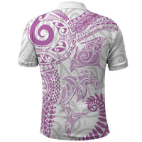 Aotearoa Maori Sea Animals Tribal Polo Shirt Manta Ray and Shark Moko Pattern Pink Color LT03 - Polynesian Pride