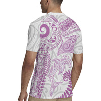 Aotearoa Maori Sea Animals Tribal Rugby Jersey Manta Ray and Shark Moko Pattern Pink Color