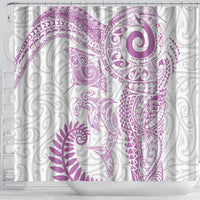Aotearoa Maori Sea Animals Tribal Shower Curtain Manta Ray and Shark Moko Pattern Pink Color