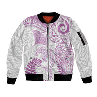 Aotearoa Maori Sea Animals Tribal Sleeve Zip Bomber Jacket Manta Ray and Shark Moko Pattern Pink Color LT03 Unisex Pink - Polynesian Pride