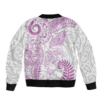 Aotearoa Maori Sea Animals Tribal Sleeve Zip Bomber Jacket Manta Ray and Shark Moko Pattern Pink Color LT03 - Polynesian Pride