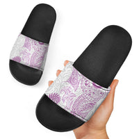 Aotearoa Maori Sea Animals Tribal Slide Sandals Manta Ray and Shark Moko Pattern Pink Color