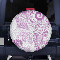 Aotearoa Maori Sea Animals Tribal Spare Tire Cover Manta Ray and Shark Moko Pattern Pink Color