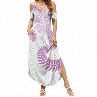 Aotearoa Maori Sea Animals Tribal Summer Maxi Dress Manta Ray and Shark Moko Pattern Pink Color LT03 Women Pink - Polynesian Pride