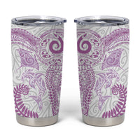 Aotearoa Maori Sea Animals Tribal Tumbler Cup Manta Ray and Shark Moko Pattern Pink Color