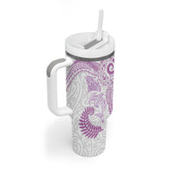 Aotearoa Maori Sea Animals Tribal Tumbler With Handle Manta Ray and Shark Moko Pattern Pink Color LT03 - Polynesian Pride