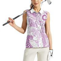 Aotearoa Maori Sea Animals Tribal Women Sleeveless Polo Shirt Manta Ray and Shark Moko Pattern Pink Color
