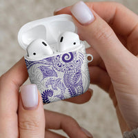 Aotearoa Maori Sea Animals Tribal AirPods Case Manta Ray and Shark Moko Pattern Purple Color