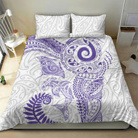 Aotearoa Maori Sea Animals Tribal Bedding Set Manta Ray and Shark Moko Pattern Purple Color