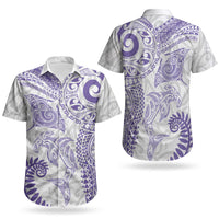Aotearoa Maori Sea Animals Tribal Couples Matching Long Sleeve Bodycon Dress and Hawaiian Shirt Manta Ray and Shark Moko Pattern Purple Color LT03 - Polynesian Pride