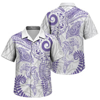 Aotearoa Maori Sea Animals Tribal Family Matching Long Sleeve Bodycon Dress and Hawaiian Shirt Manta Ray and Shark Moko Pattern Purple Color LT03 Son's Shirt Purple - Polynesian Pride
