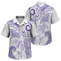 Aotearoa Maori Sea Animals Tribal Family Matching Off The Shoulder Long Sleeve Dress and Hawaiian Shirt Manta Ray and Shark Moko Pattern Purple Color LT03 Son's Shirt Purple - Polynesian Pride