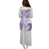 Aotearoa Maori Sea Animals Tribal Family Matching Puletasi and Hawaiian Shirt Manta Ray and Shark Moko Pattern Purple Color