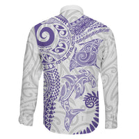 Aotearoa Maori Sea Animals Tribal Family Matching Short Sleeve Bodycon Dress and Hawaiian Shirt Manta Ray and Shark Moko Pattern Purple Color LT03 Son's Shirt Purple - Polynesian Pride
