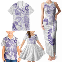 Aotearoa Maori Sea Animals Tribal Family Matching Tank Maxi Dress and Hawaiian Shirt Manta Ray and Shark Moko Pattern Purple Color LT03 - Polynesian Pride